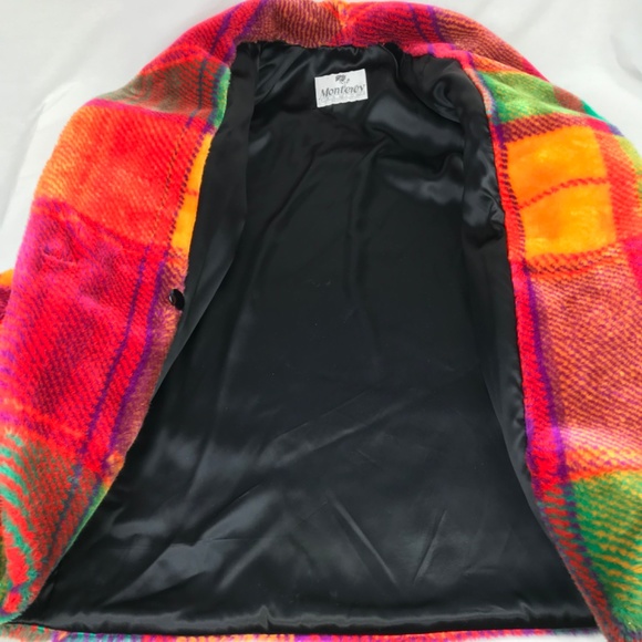 Monterey Fashions VTG Women's Rainbow Plaid Faux Fur Coat/Jacket Size Med Petite - Picture 5 of 13